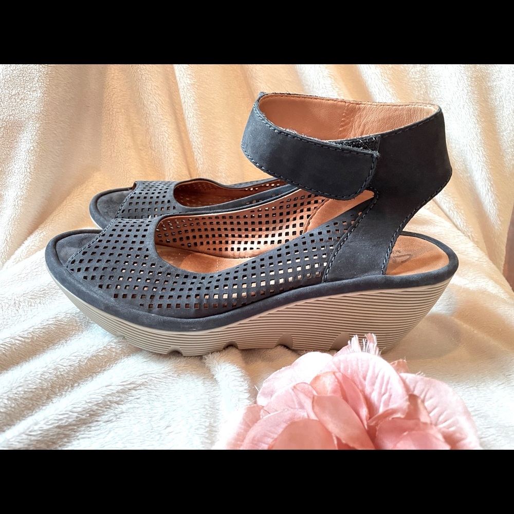 Clarks Artisan wedge sandals, navy blue
